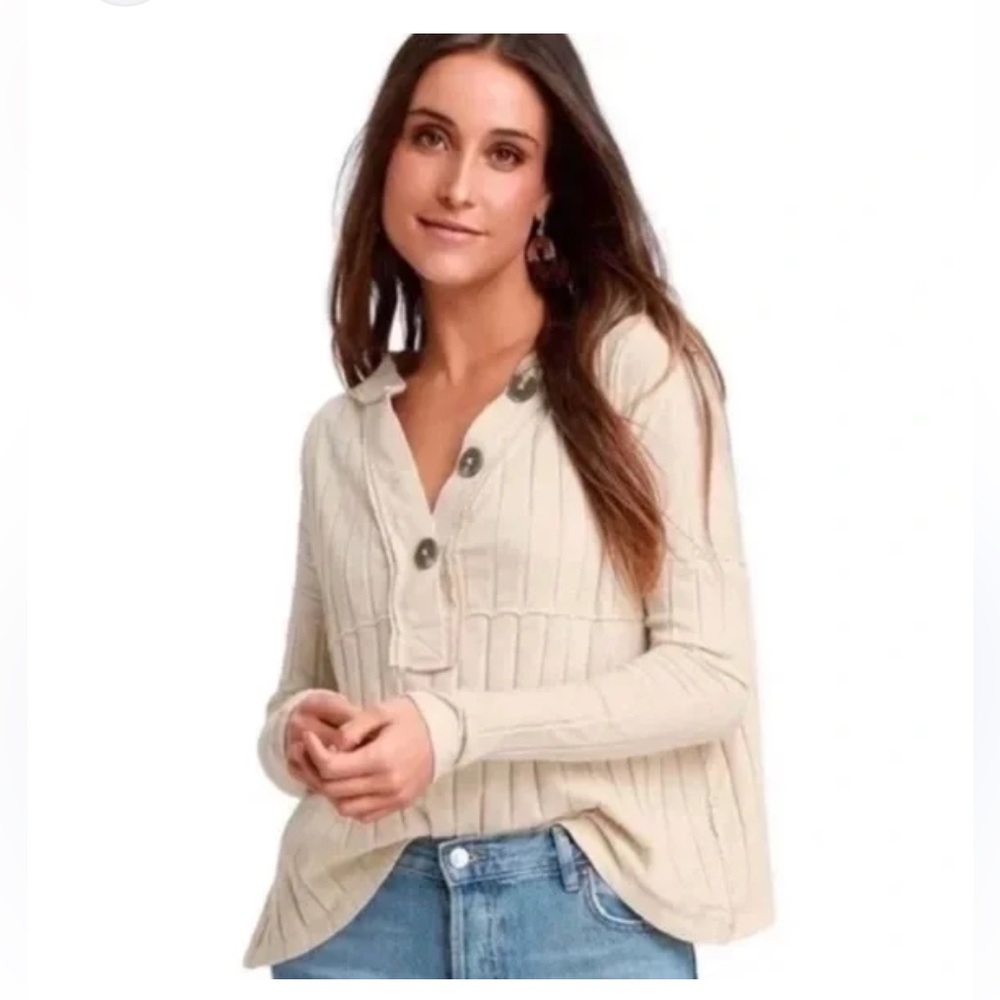 FREE PEOPLE Cream Button-Up Shirt